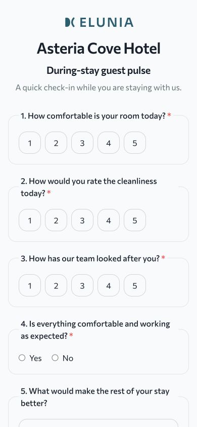 Make it easy for guests to answer. shown in ELUNIA
